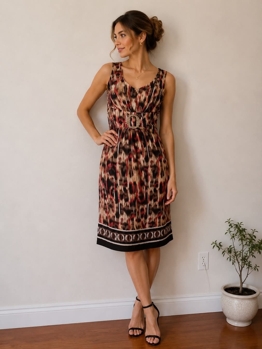 Jessica Brown Multi Animal-Print Belted Midi Dress